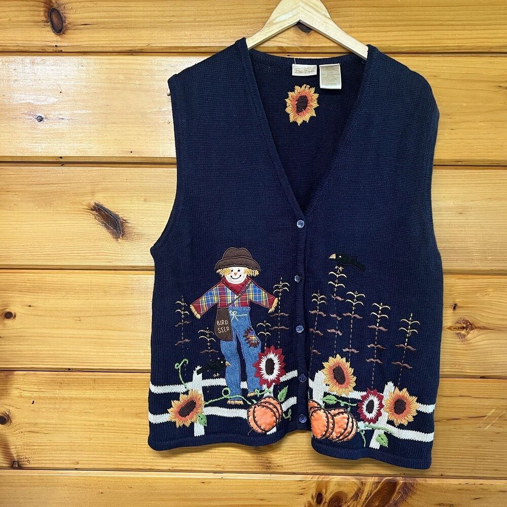 VTG Bobbie Brooks Vintage Womens Sweater Vest  Size XL Fall / Halloween Pumpkins